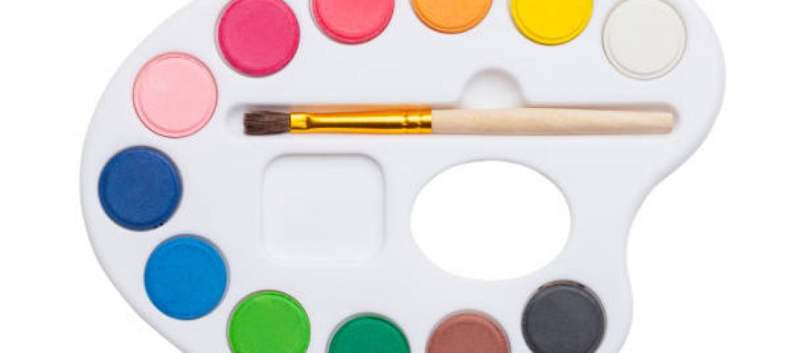 Artist Paint Palette with Watercolors and Brush Cut Out.